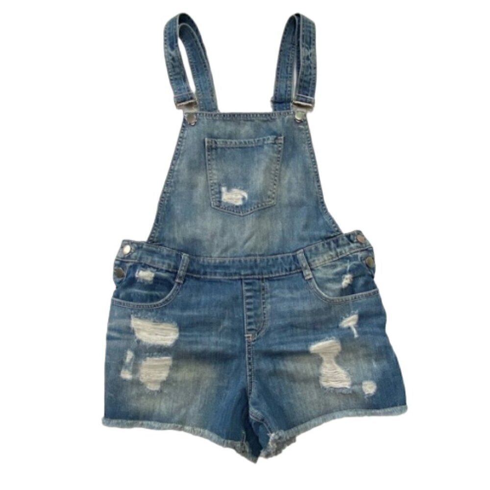 21 Denim jean overall festival shorts with open back, Medium